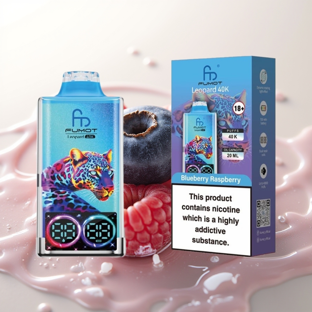 Fumot Leopard 40K Pufi Enkratna Vape Borovnica Malina – 0/2/3/5% Nikotina, 700mAh, Dual Mesh, 40000 Pufov, Type-C, Digitalni Prikaz