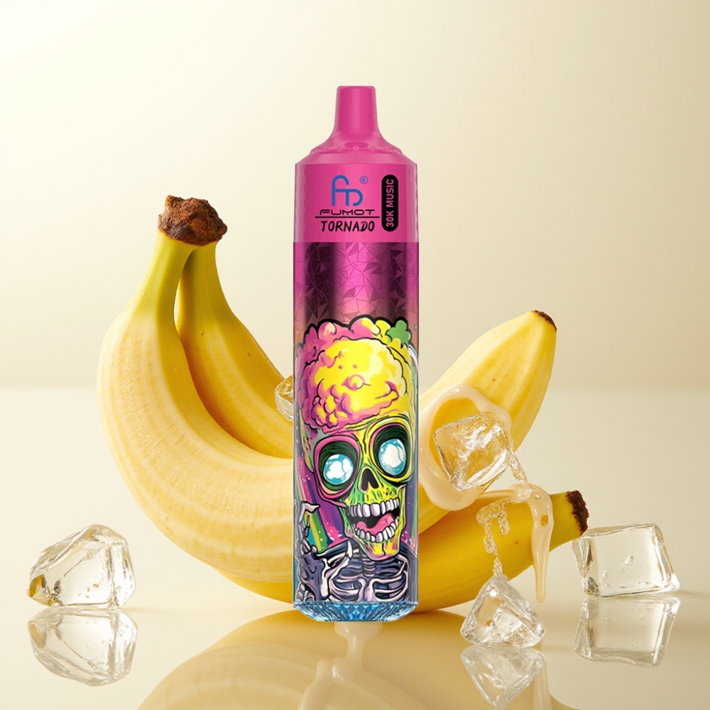 Fumot RandM Tornado 30000 Puffov Banan Ledeni – 30mL, 2%/5% Nikotina, 1.0 Ohm Mrežna Tuljava, 600mAh Baterija, LED Zaslon
