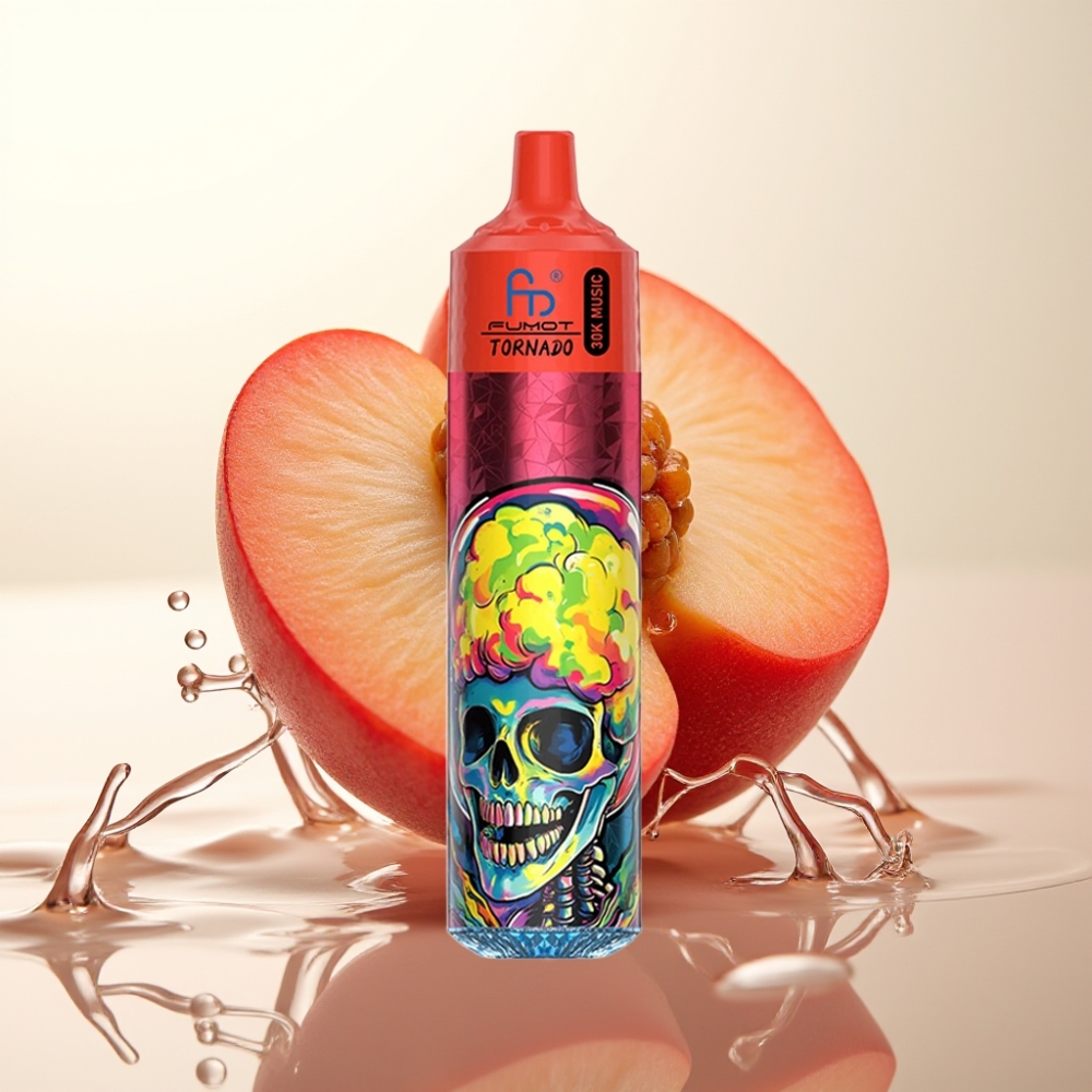 Fumot RandM Tornado 30000 Pufi Dispozabil Vape Breskve in Jagode – 30.000 Pufov, 30mL E-tekočina, 2%/5% Nikotin, 1.0 Ohm Mesh, 600mAh, LED