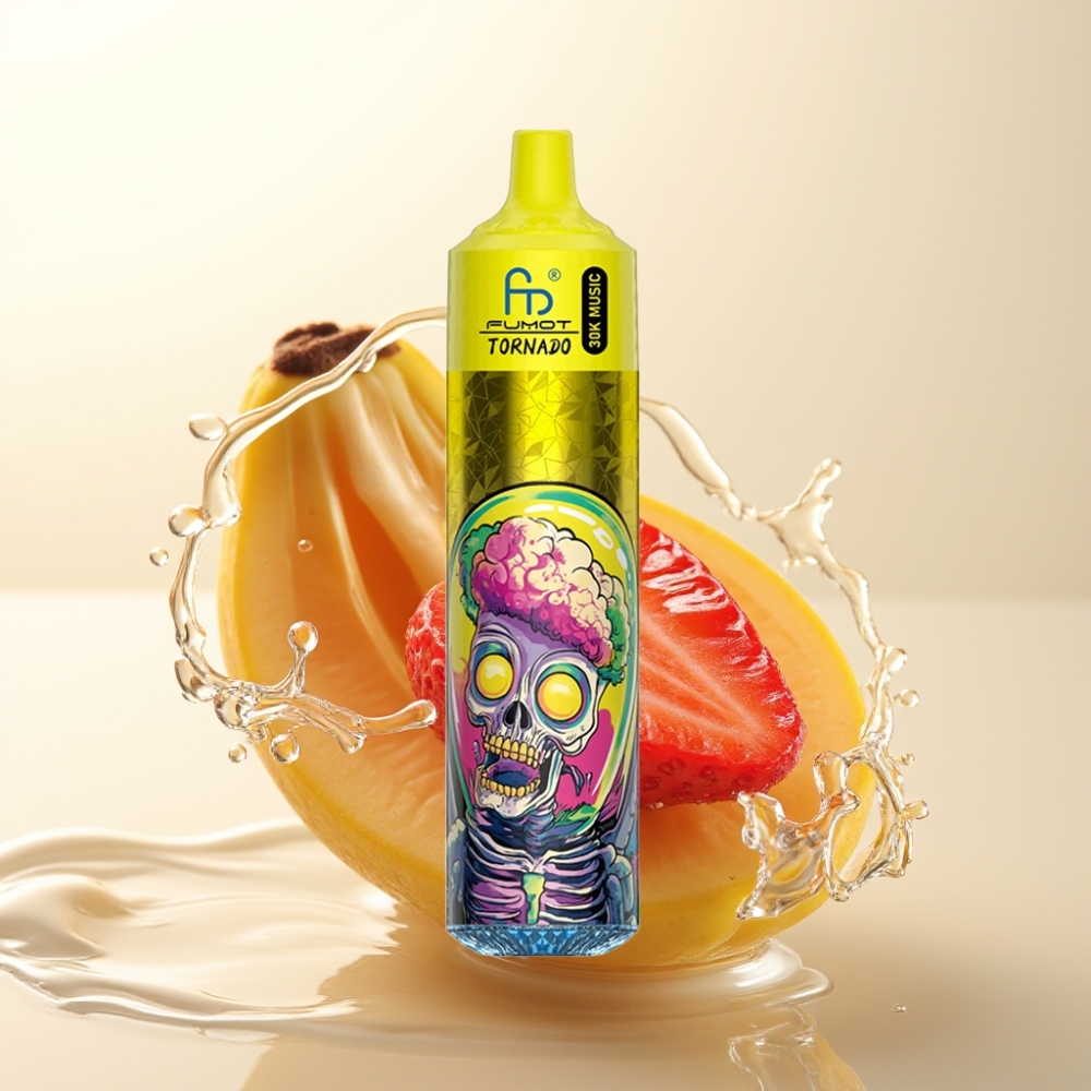 Fumot RandM Tornado 30000 Pufi Enkratna Vape Banana Strawberry – 30.000 Pufov, 30mL, 2%/5% Nikotin, 1.0 Ohm, 600mAh, LED
