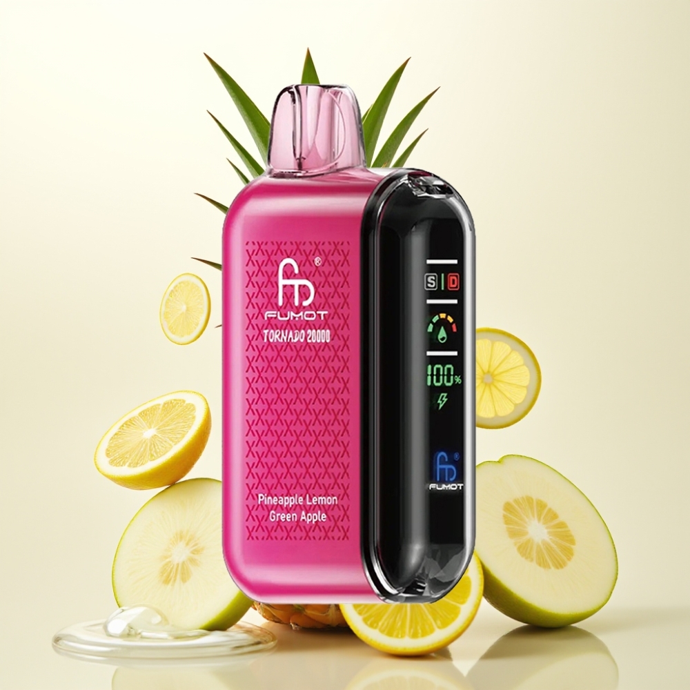 Fumot Tornado 20000 Pofov Enkratna Vapa Ananas Limona Zeleno Jabolko – 20ml, 850mAh, 2% Nikotina, Dual Mesh Coil, Smart Display