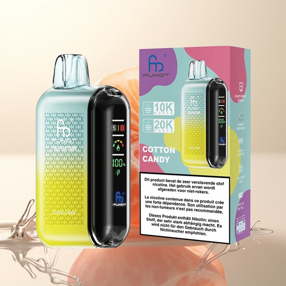 Fumot Tornado 20000 Puffov Disposable Vape Cotton Candy – Dual Mesh Coil, 20ml E-likvid, 850mAh Baterija, 2% Nikotina