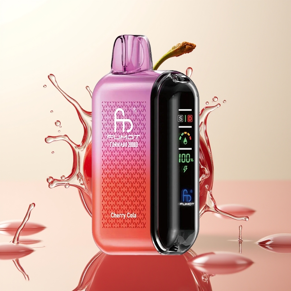 Fumot Tornado 20000 Puffov E-novičica Češnjeva Kola: Dual Mesh Coil, 20ml E-tekočina, 850mAh, 2% Nikotina, Zračni Tok
