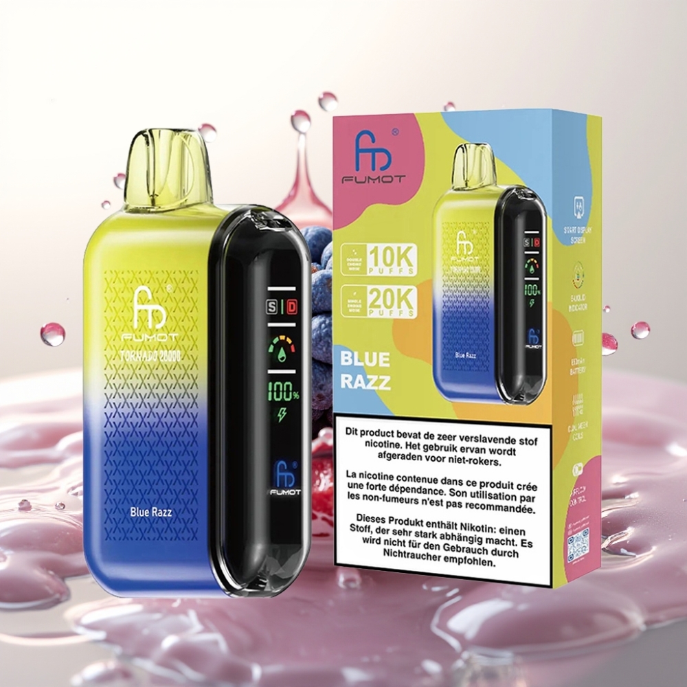 Fumot Tornado 20000 Puffov Enkratna E-cigareta Blue Razz z Dvojno Mrežno Tuljavo, 20ml E-tekočine, 850mAh Baterija, 2% Nikotina