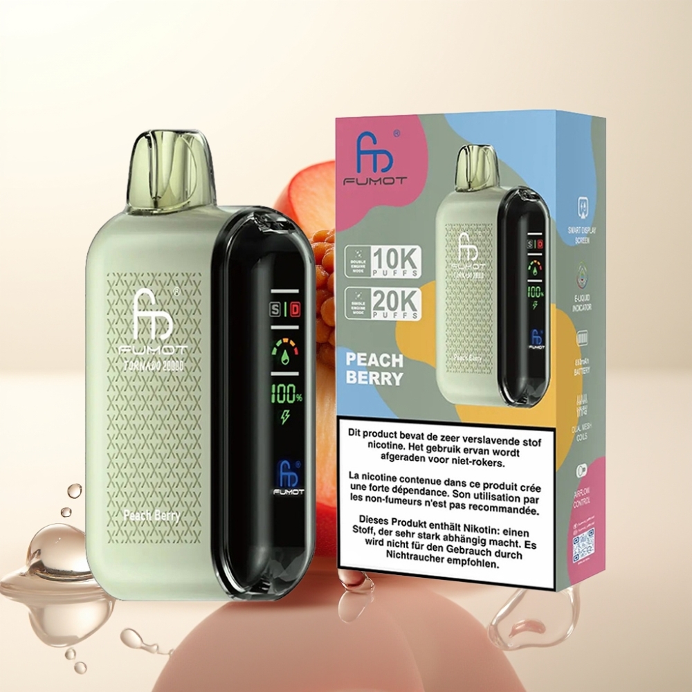 Fumot Tornado 20000 Puffov Enkratna E-cigareta Peach Berry z Dual Mesh Coil