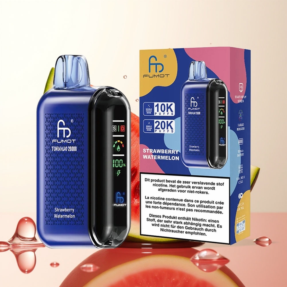 Fumot Tornado 20000 Puffov Enkratna Elektronska Cigareta Jagoda Lubenica - Dual Mesh Coil, 20ml E-tekočina, 850mAh, 2% Nikotina