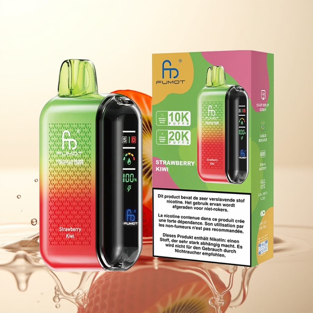 Fumot Tornado 20000 Puffov Enkratna Vape Jagoda-Kivi Dual Mesh Coil 20ml 850mAh 2% Nikotin