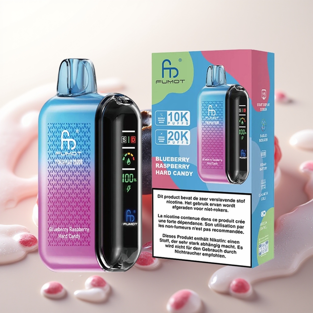Fumot Tornado 20000 Puffs Disposable Vape Borovnica Malina Trdi Bonboni – 20ml E-tekočina, 850mAh Baterija, Dual Mesh Coil, 2% Nikotin