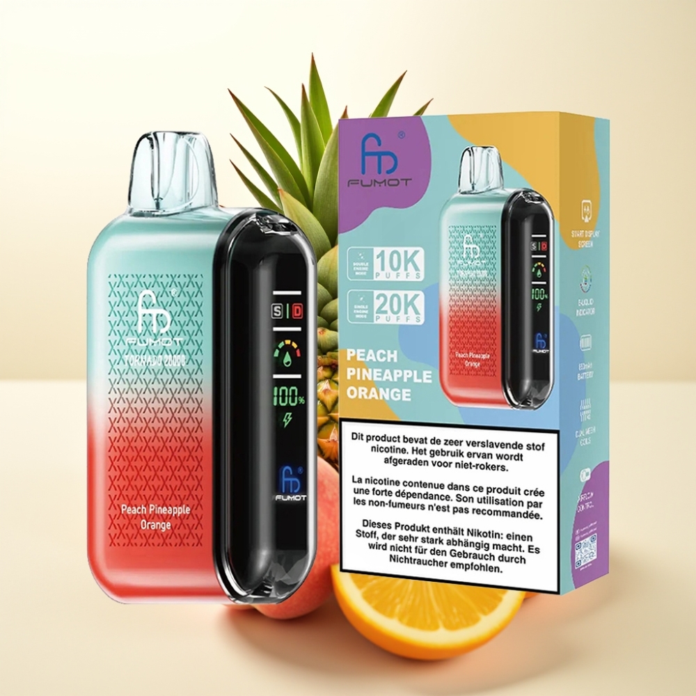 Fumot Tornado 20000 Puffs Disposable Vape Breskva Ananas Orange – Dual Mesh Coil, 20ml, 850mAh, 2% Nikotin, Smart Display, Airflow Control