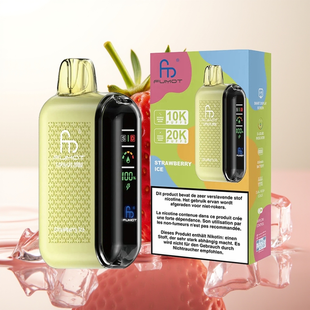Fumot Tornado 20000 Puffs Disposable Vape Jagoda Led | 20ml E-tekočina, 850mAh Baterija, Dual Mesh Coil, 2% Nikotina