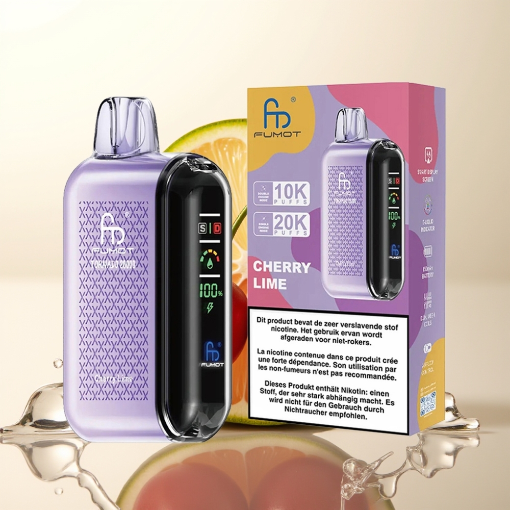 Fumot Tornado 20000 Puffs Enkratna E-cigareta Cherry Lime – Dual Mesh Coil, 20ml E-tekočina, 850mAh, 2% Nikotina