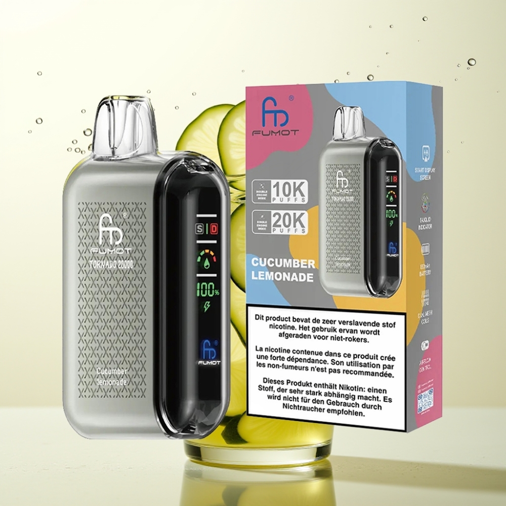 Fumot Tornado 20000 Puffs Enkratna E-cigareta Kumareva Limonada – 20ml, 850mAh, 2% Nikotina, Dual Mesh Coil, Smart Display