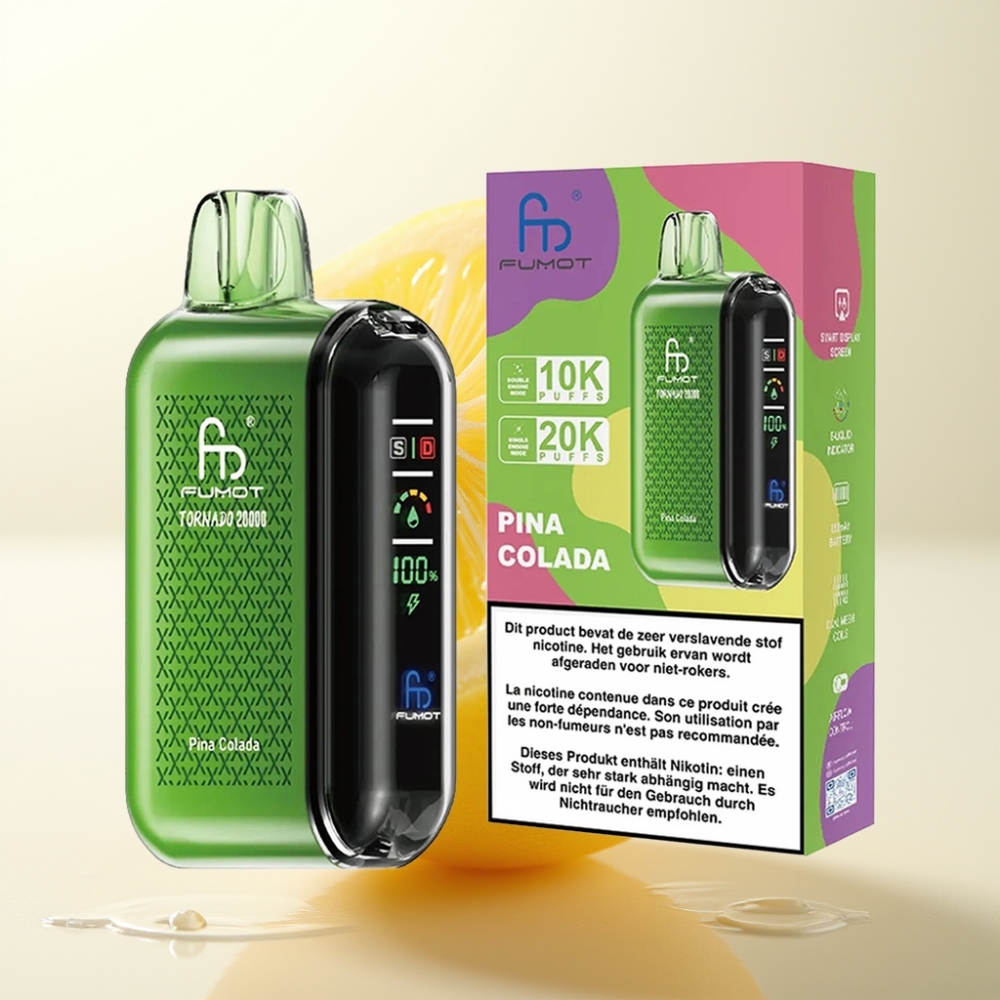 Fumot Tornado 20000 Puffs Enkratna E-cigareta Pina Colada | Dual Mesh Coil, 20ml E-tekočina, 850mAh Baterija, 2% Nikotina