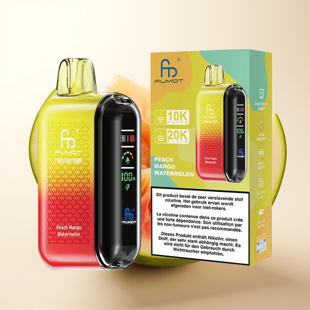 Fumot Tornado 20000 Puffs Enkratna Vape Breskeva Mango Lubenica – Dual Mesh Coil, 20ml E-tekočina, 850mAh, 2% Nikotin