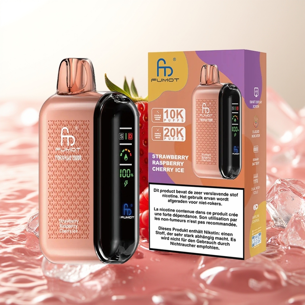 Fumot Tornado 20000 Puffs Enkratna Vape Jagoda Malina Češnja Led Dual Mesh Coil 20ml 850mAh