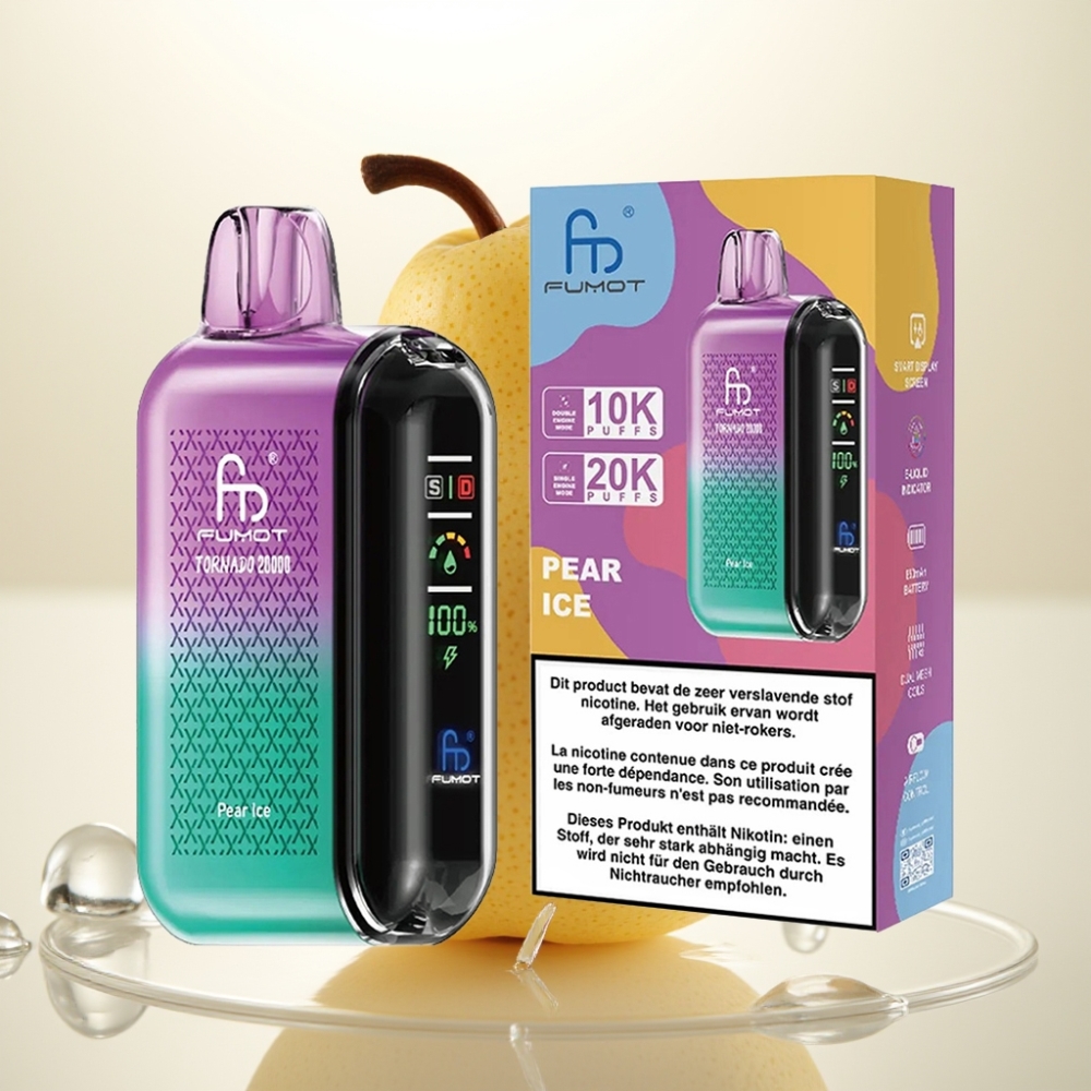 Fumot Tornado 20000 Puffs Enkratni Vape Hladna Hruška – Dual Mesh Coil, 20ml E-tekočina, 850mAh, Zaslon, Kontrola Zraka, 2% Nikotina