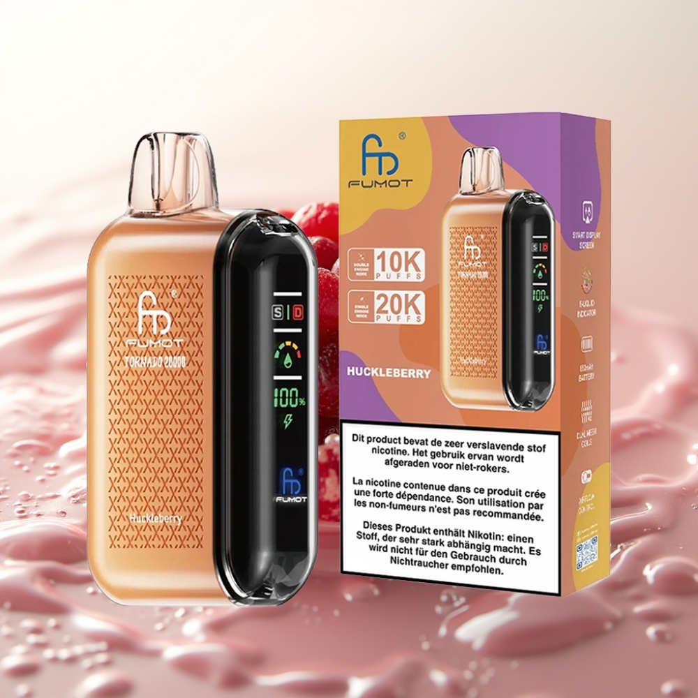 Fumot Tornado 20000 Puffs Enkratni Vape Huckleberry – Dual Mesh Coil, 20ml E-tekočina, 850mAh Baterija, 2% Nikotina, Zračni Tok, Smart Display