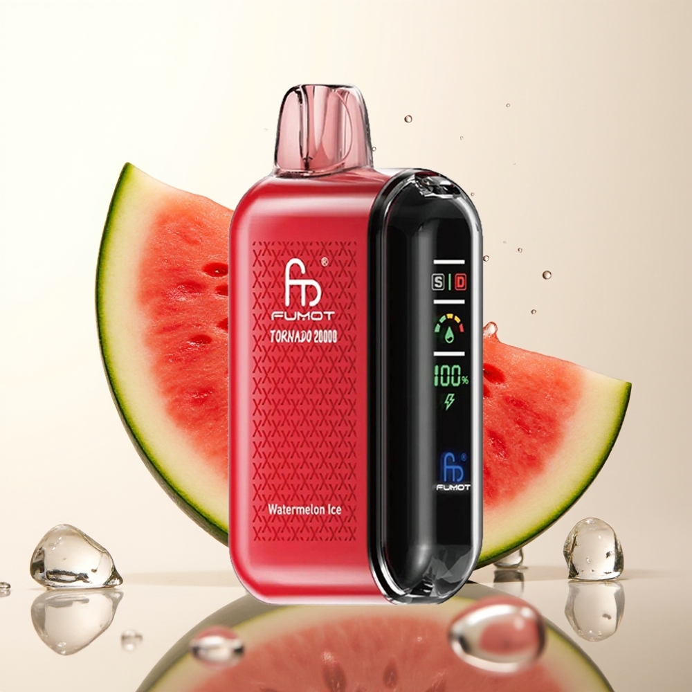 Fumot Tornado 20000 Puffs Enkratni Vape Lubenika Led z Dual Mesh Coil, 20ml E-tekočina, 850mAh Baterija, Smart Display, 2% Nikotina