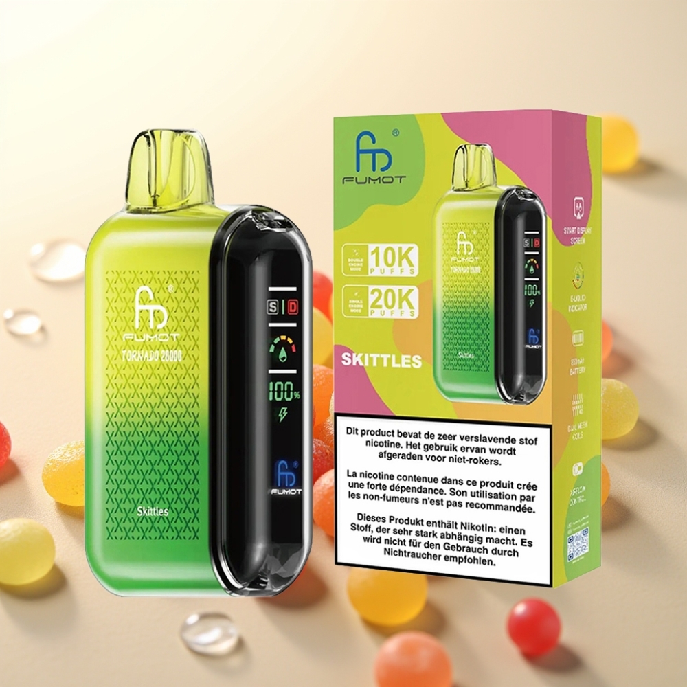 Fumot Tornado 20000 Puffs Enkratni Vape Skittles z Dual Mesh Coil, 20ml E-tekočina, 850mAh Baterija