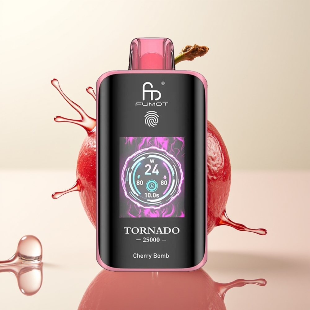 Fumot Tornado 25000 Puffov E-naprava Cherry Bomb z HD zaslonom, 700mAh baterijo, 20ml e-tekočine in Type-C polnjenjem