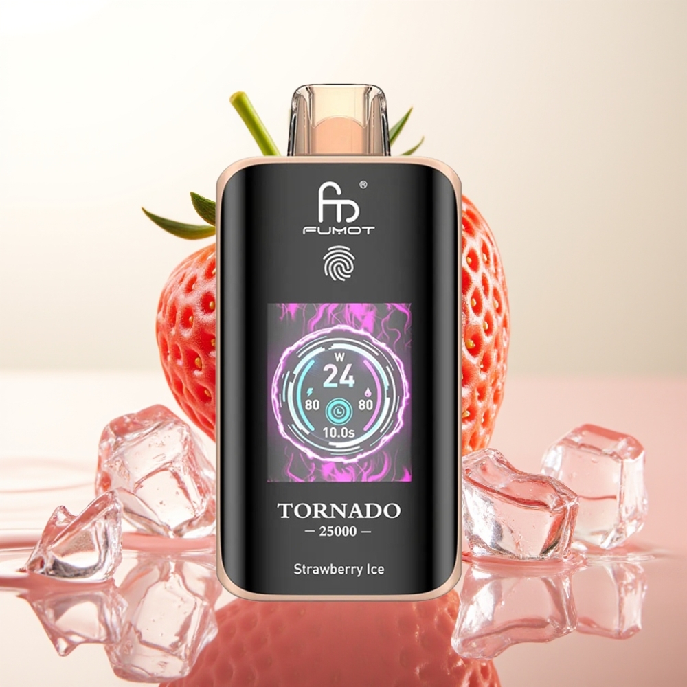 Fumot Tornado 25000 Puffov Enkratna E-cigareta Jagoda Led s HD Zaslonom, 700mAh Baterija, 20ml E-tekočine, 0/2%/3%/5% Nikotina, Type-C Polnjenje