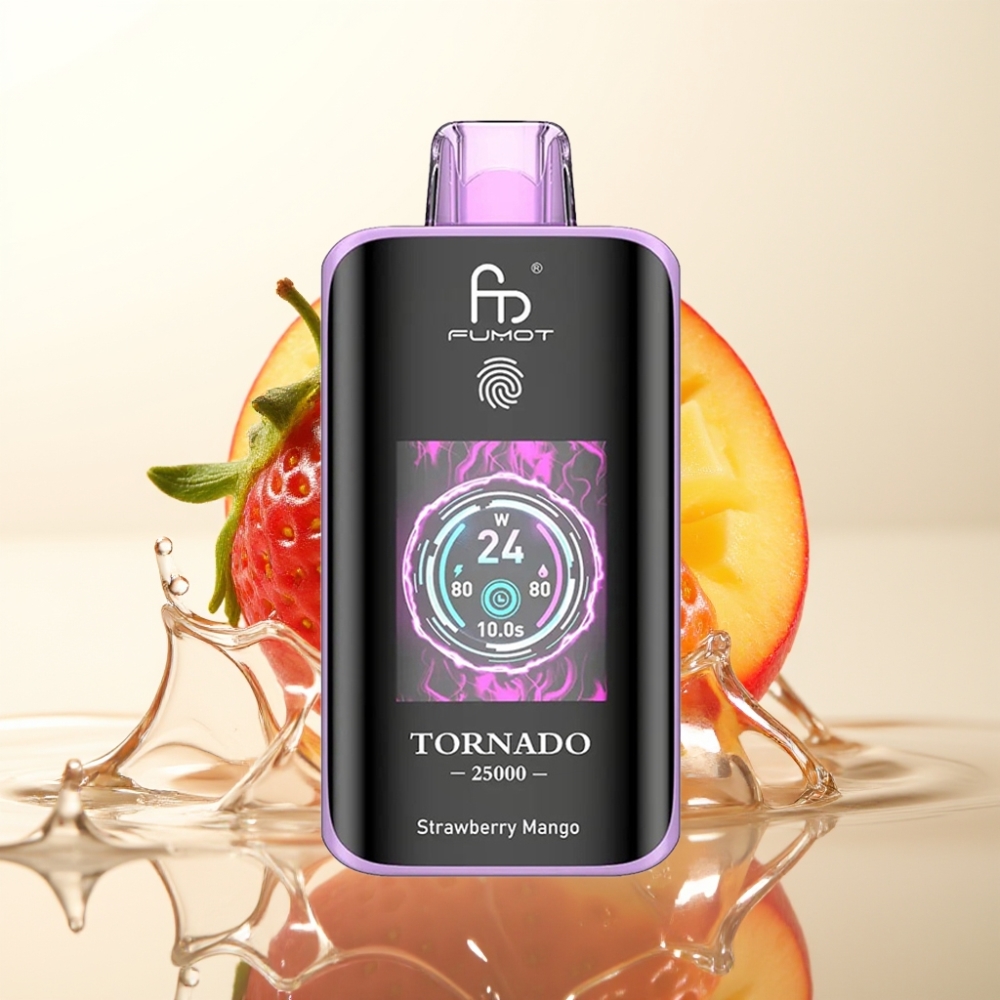 Fumot Tornado 25000 Puffov Enkratna Vape Jagoda Mango – HD Zaslon, 700mAh Baterija, 20ml E-tekočina, 0/2%/3%/5% Nikotin, Type-C Polnjenje