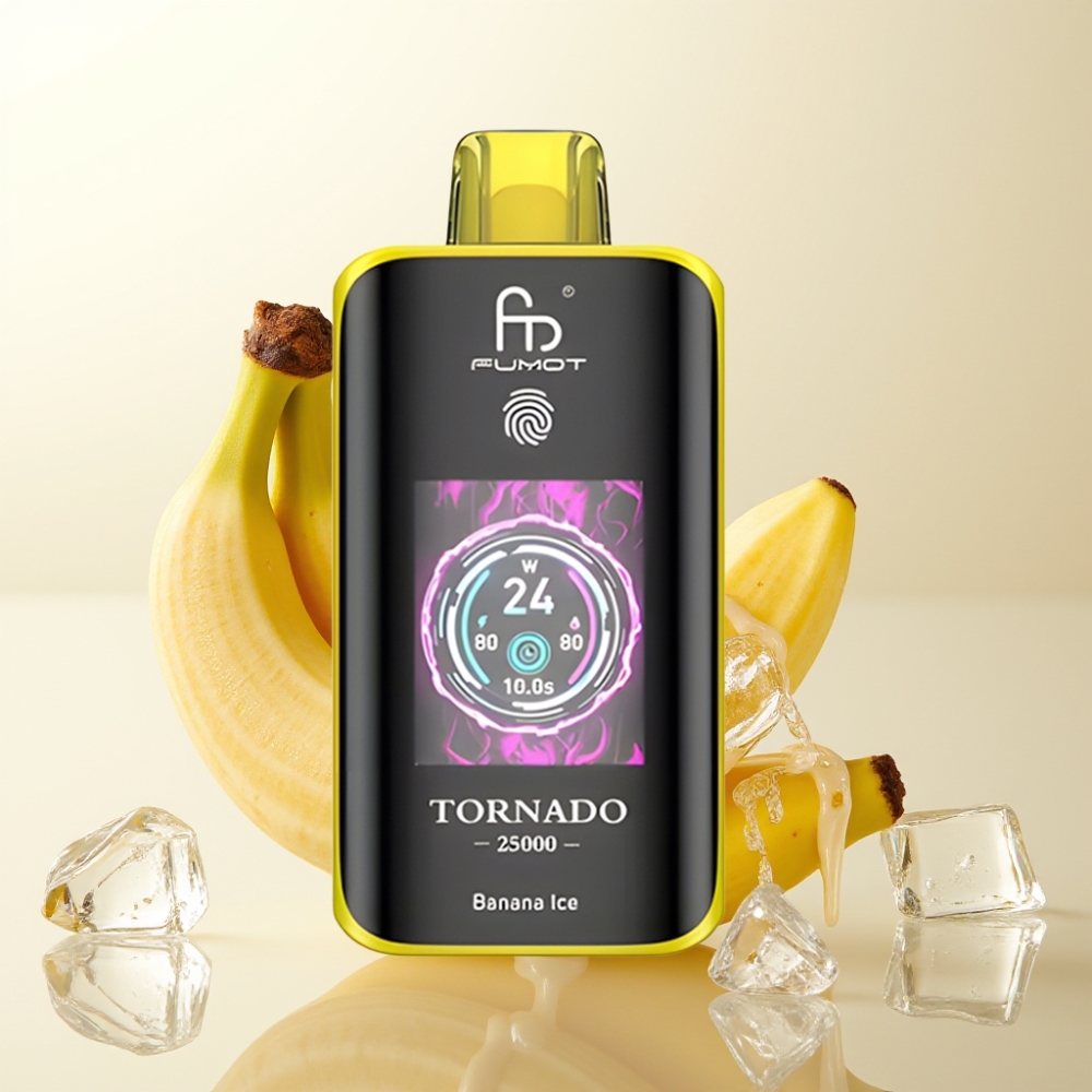 Fumot Tornado 25000 Puffs Bananovo ledeni disposabilni vape z HD zaslonom, 700mAh baterijo in Type-C polnjenjem