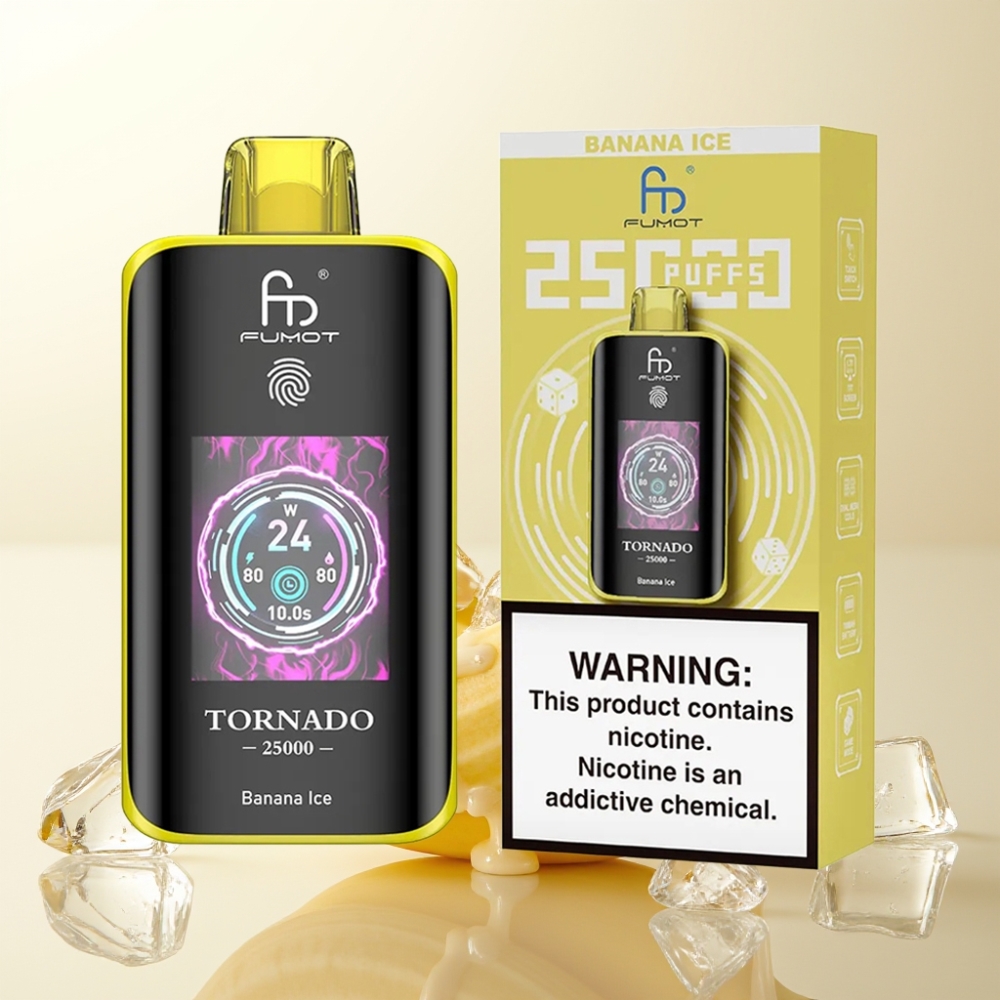 Fumot Tornado 25000 Puffs Bananovo ledeni disposabilni vape z HD zaslonom, 700mAh baterijo in Type-C polnjenjem