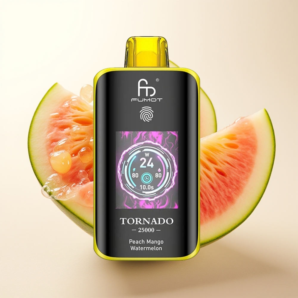 Fumot Tornado 25000 Puffs Disposable Vape Breskeva Mango Lubenica - HD Ekran, 700mAh Baterija, 20ml E-tekočina, 0/2%/3%/5% Nikotin, Type-C Polnjenje