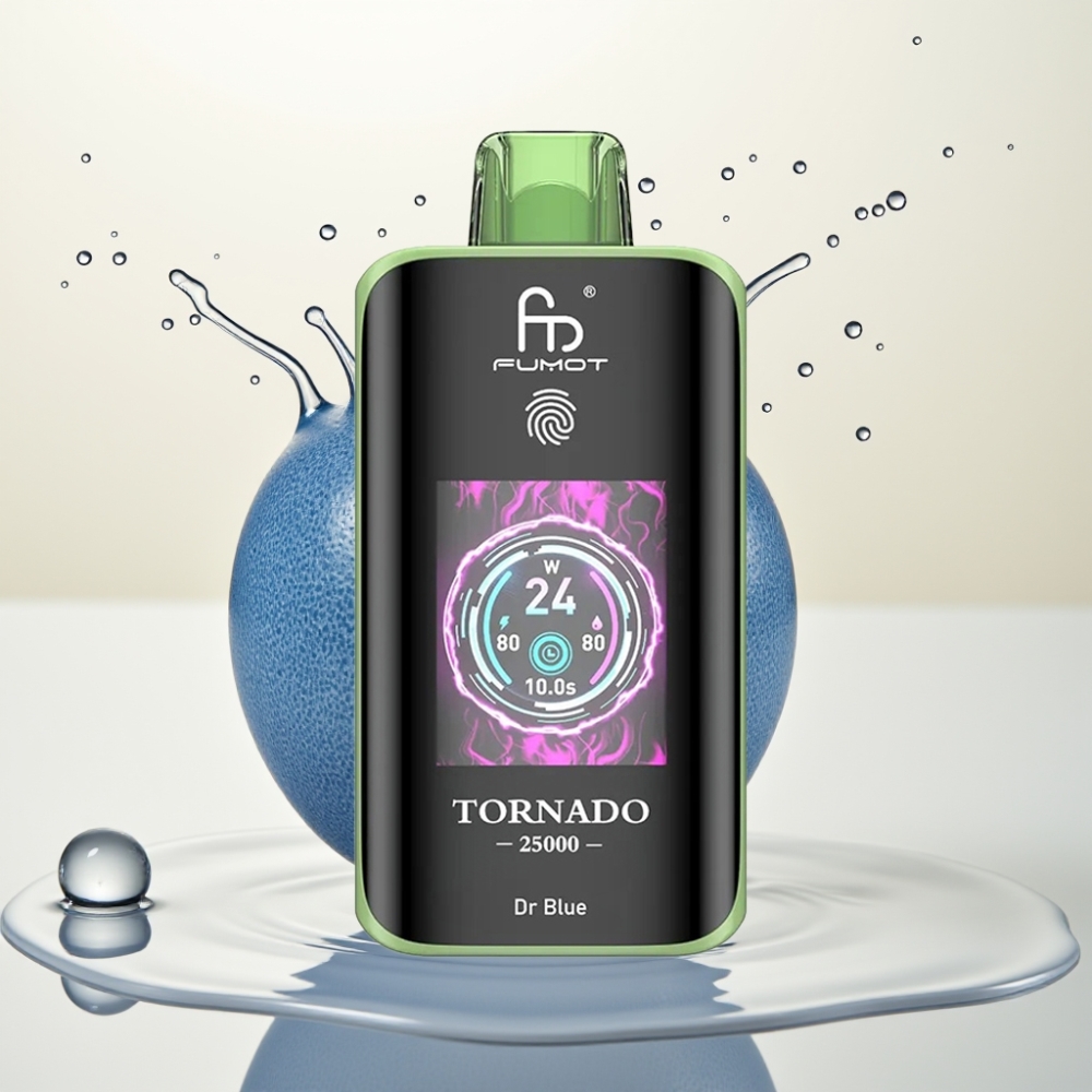 Fumot Tornado 25000 Puffs Disposable Vape Dr Blue – HD zaslon, 700mAh baterija, 20ml tekočine, 0/2%/3%/5% nikotina, Type-C polnjenje