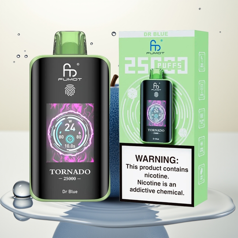 Fumot Tornado 25000 Puffs Disposable Vape Dr Blue – HD zaslon, 700mAh baterija, 20ml tekočine, 0/2%/3%/5% nikotina, Type-C polnjenje