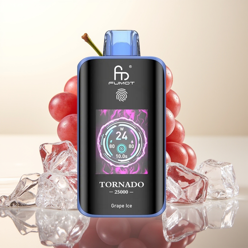 Fumot Tornado 25000 Puffs Disposable Vape Grozdji Led Slovenija – HD Ekran, 700mAh Baterija, 20ml E-tekočina, 0/2%/3%/5% Nikotin, Type-C Polnjenje