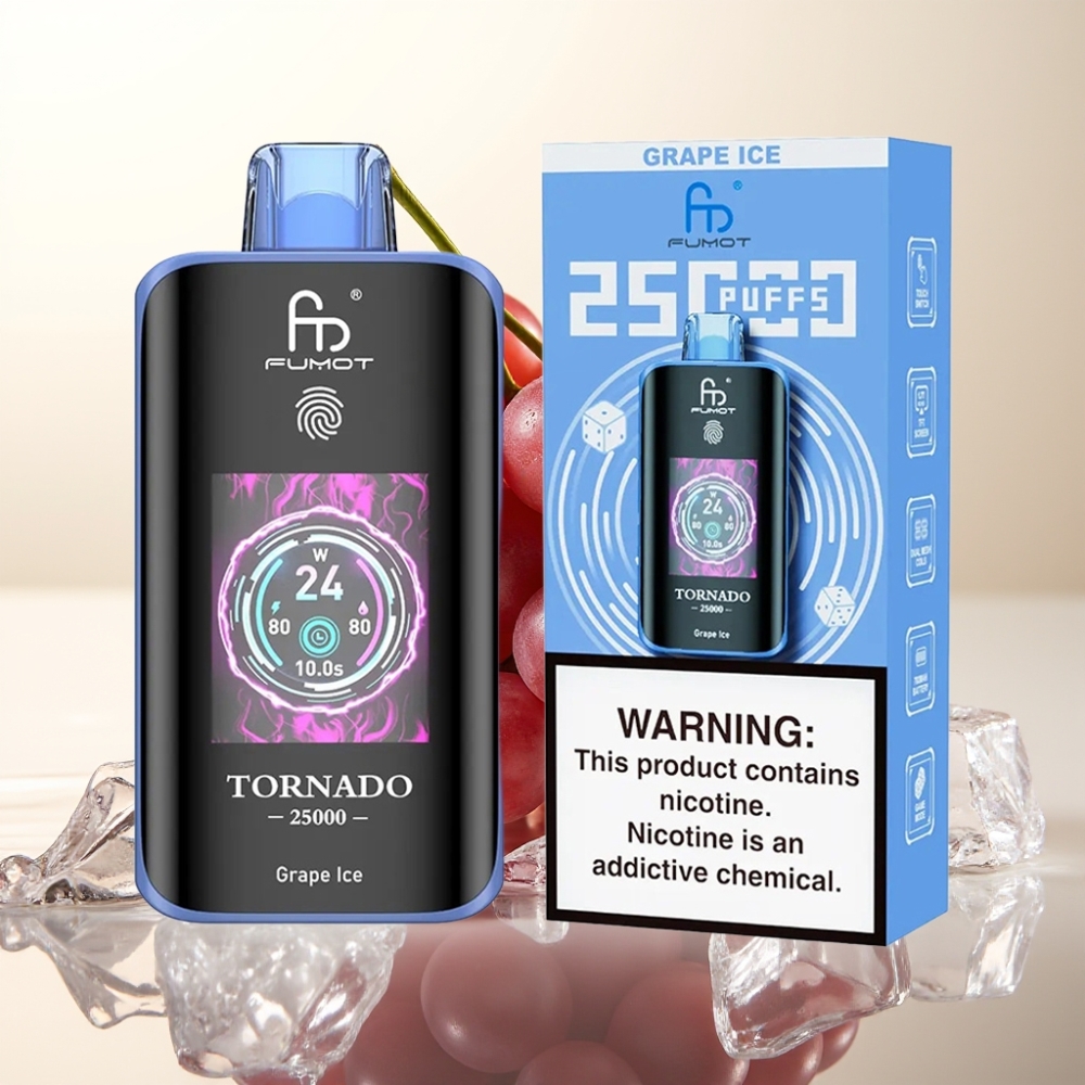 Fumot Tornado 25000 Puffs Disposable Vape Grozdji Led Slovenija – HD Ekran, 700mAh Baterija, 20ml E-tekočina, 0/2%/3%/5% Nikotin, Type-C Polnjenje