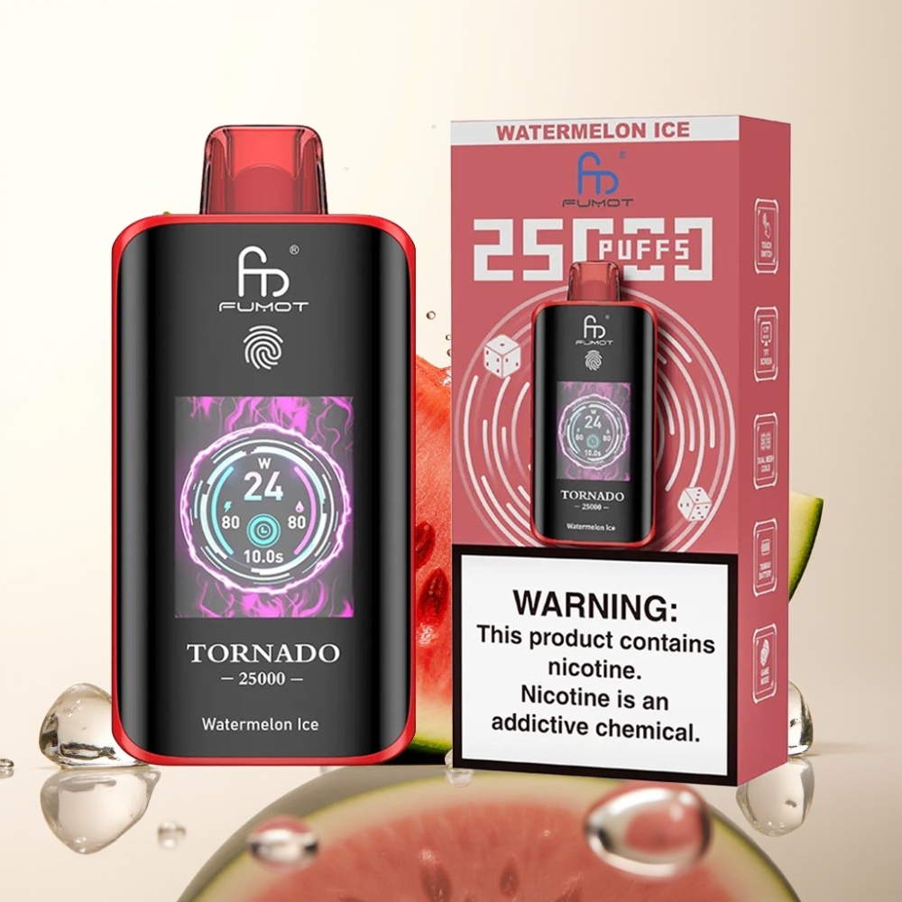 Fumot Tornado 25000 Puffs Disposable Vape Lubenica Led HD Ekran, 700mAh Baterija, 20ml E-tekočina, 0/2%/3%/5% Nikotin, Type-C