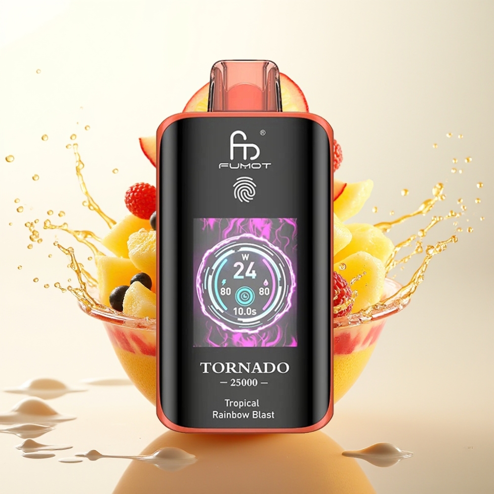 Fumot Tornado 25000 Puffs Disposable Vape Tropsko Mavrični Vihar – HD Zaslon, 700mAh Baterija, 20ml E-tekočina, 0/2%/3%/5% Nikotin, Type-C Polnjenje