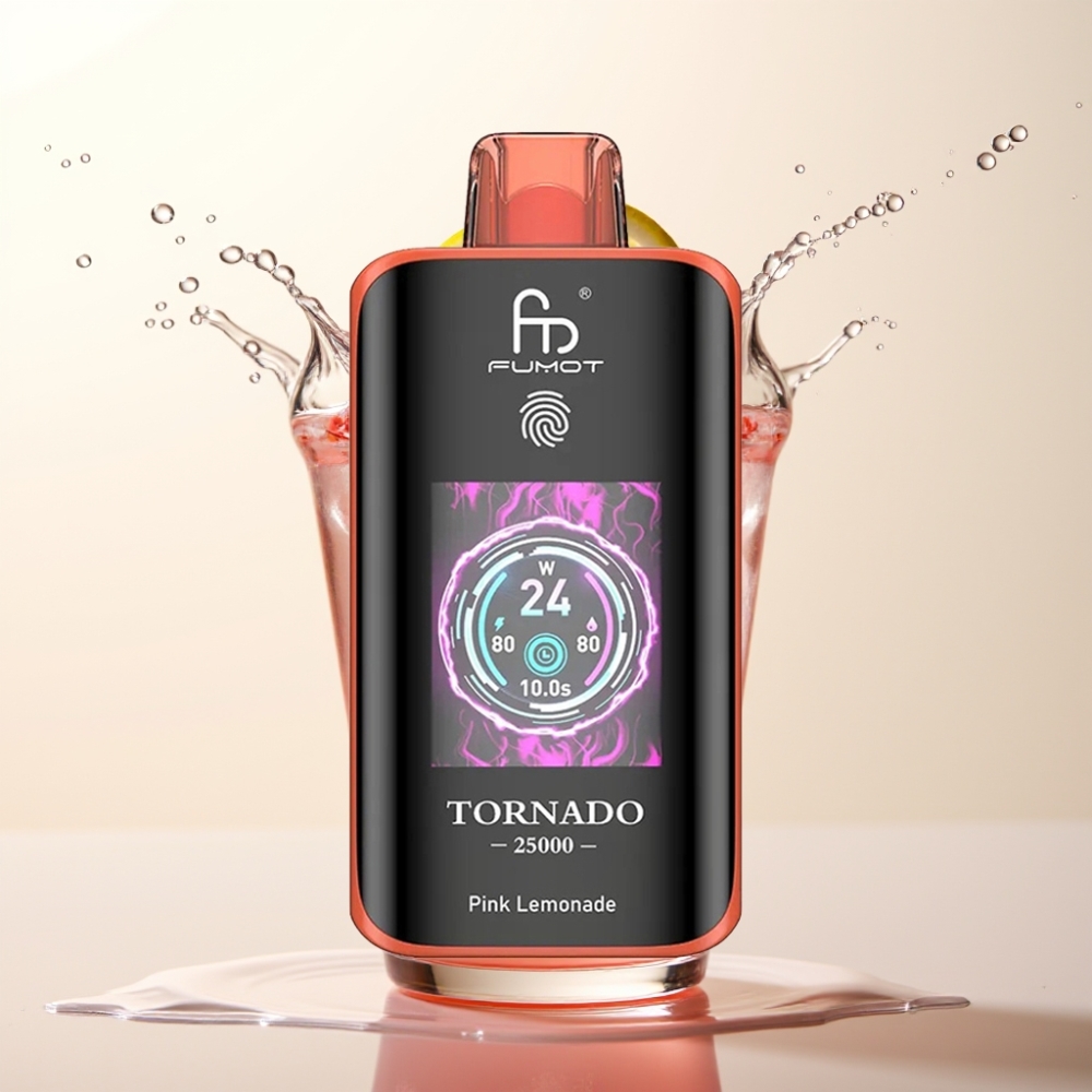 Fumot Tornado 25000 Puffs Dispozabilna Vape Rožnati Limonadni Sok z HD Zaslonom, 700mAh Baterijo, 20ml E-tekočine, Type-C Polnjenjem
