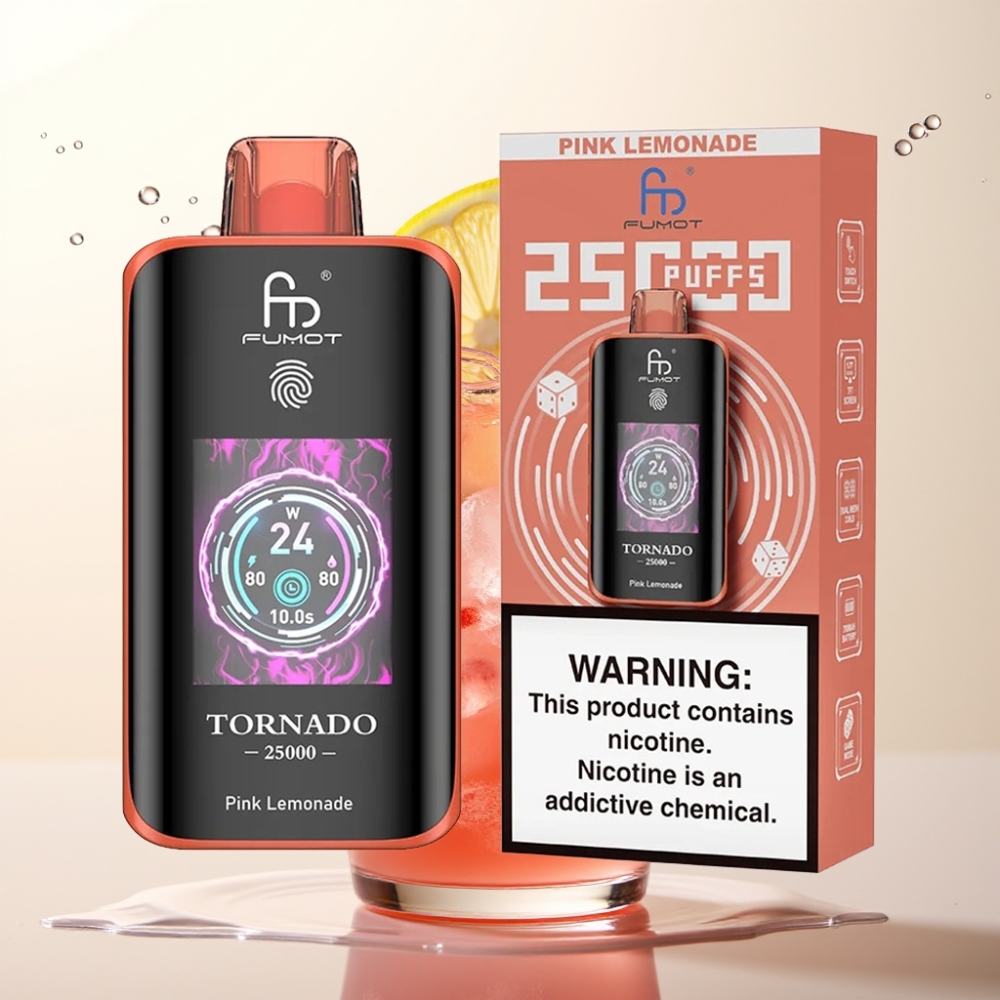 Fumot Tornado 25000 Puffs Dispozabilna Vape Rožnati Limonadni Sok z HD Zaslonom, 700mAh Baterijo, 20ml E-tekočine, Type-C Polnjenjem
