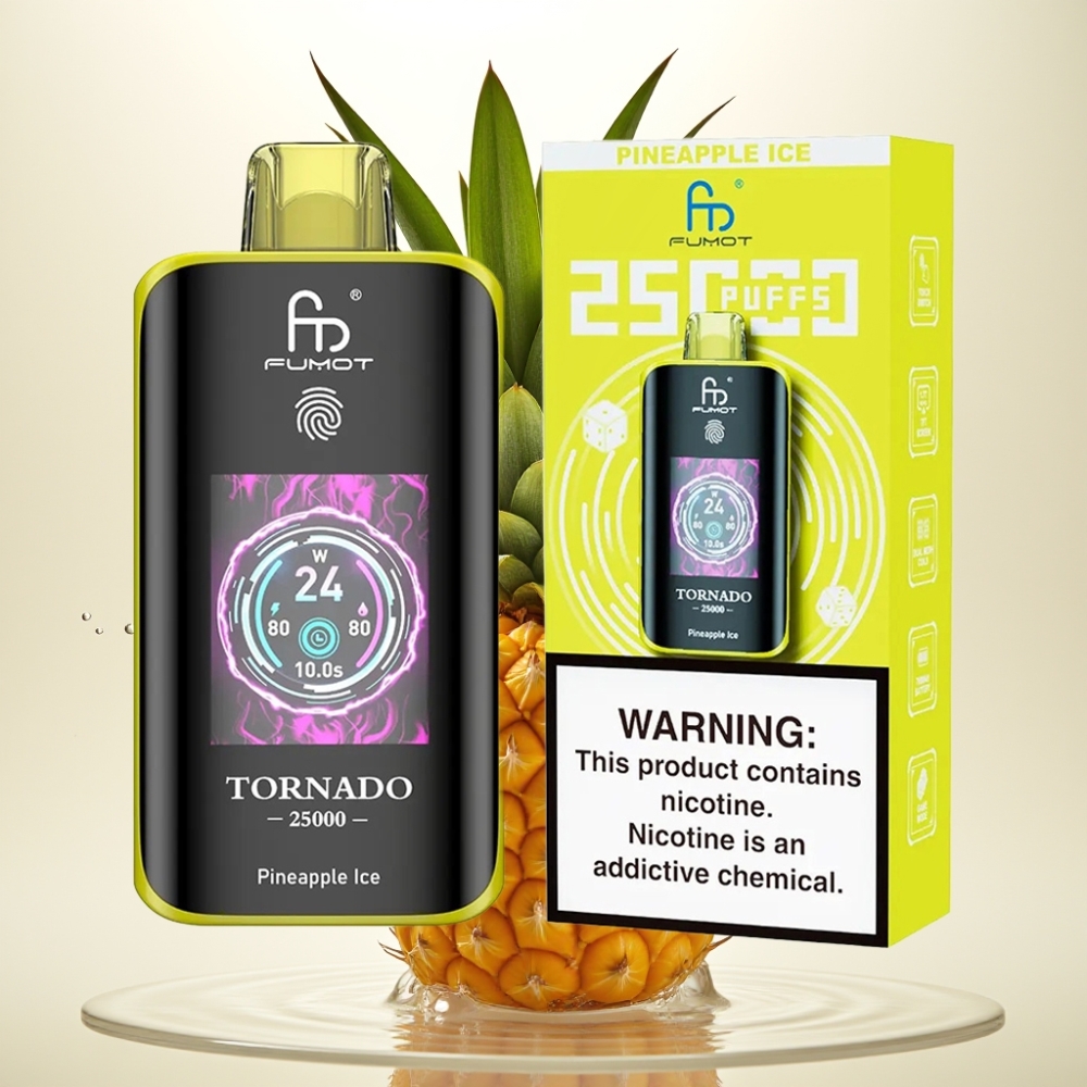 Fumot Tornado 25000 Puffs Enkratna E-cigareta Ananas Led s HD Zaslonom, 700mAh Baterijo, 20ml E-tekočine, 0/2%/3%/5% Nikotina, Type-C Polnjenje