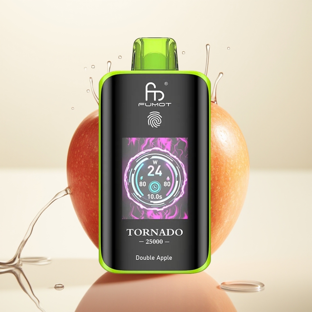 Fumot Tornado 25000 Puffs Enkratna E-cigareta Dvojno Jabolko – HD Zaslon, 700mAh Baterija, 20ml E-tekočina, 0/2%/3%/5% Nikotin, Type-C Polnjenje