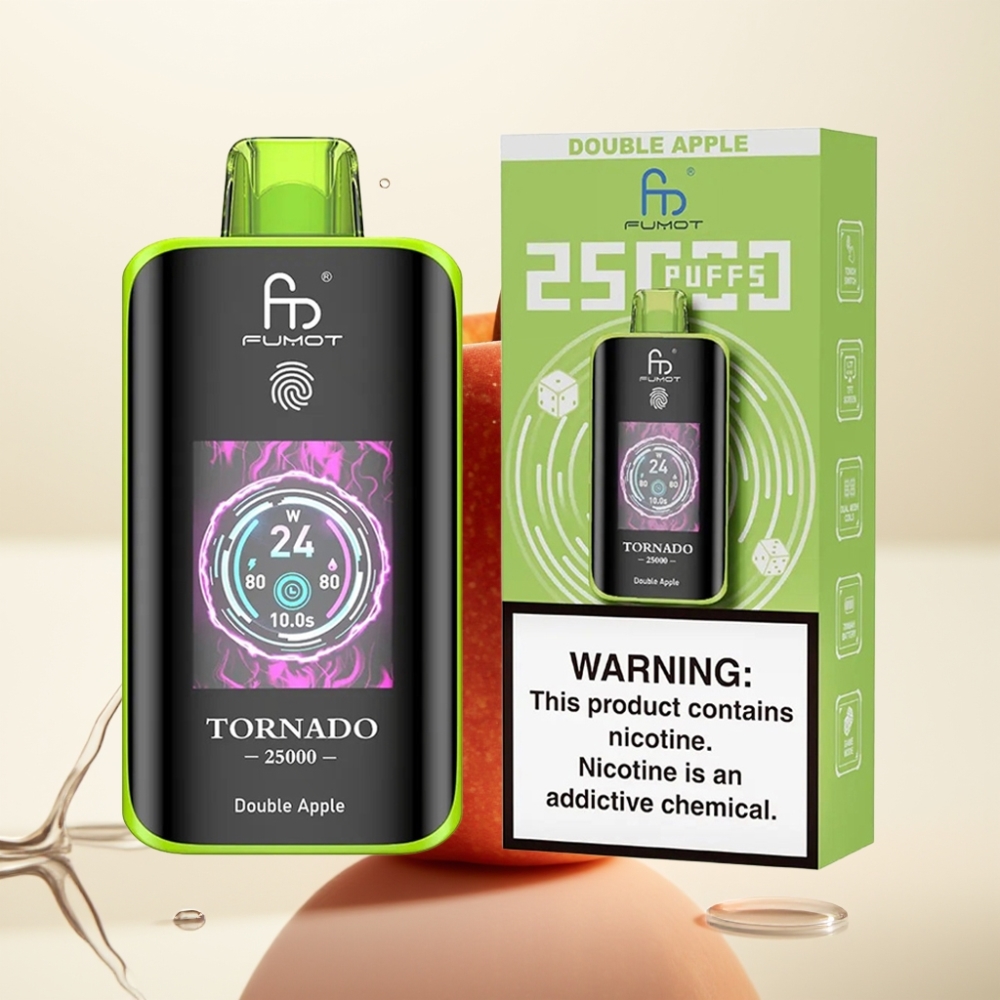 Fumot Tornado 25000 Puffs Enkratna E-cigareta Dvojno Jabolko – HD Zaslon, 700mAh Baterija, 20ml E-tekočina, 0/2%/3%/5% Nikotin, Type-C Polnjenje