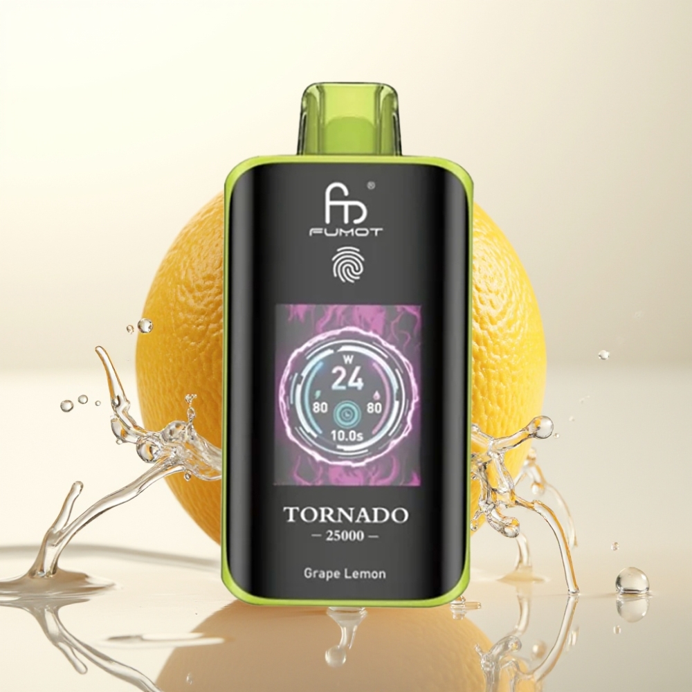 Fumot Tornado 25000 Puffs Enkratna E-cigareta Grozdje Limona z HD Zaslonom, 700mAh Baterijo in 20ml E-tekočine