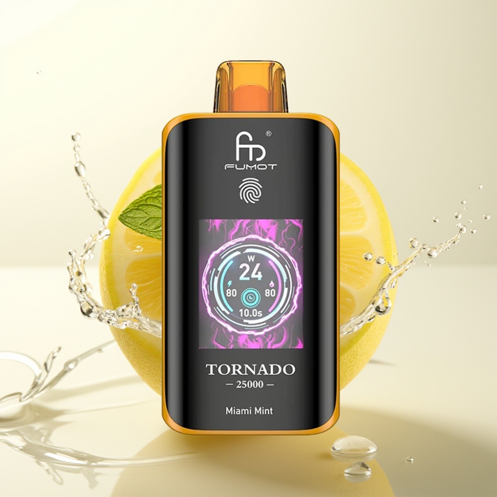 Fumot Tornado 25000 Puffs Enkratna E-cigareta Miami Mint z HD zaslonom, 700mAh baterijo in 20ml tekočine