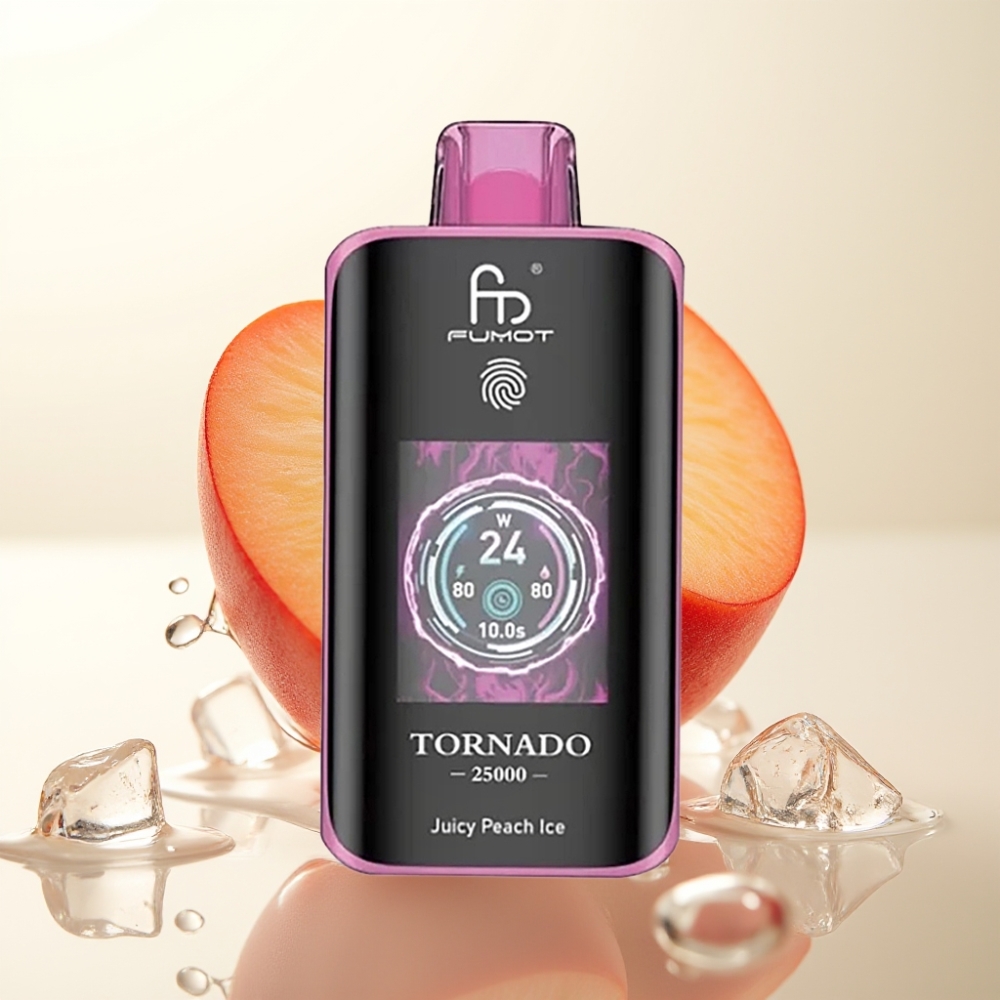 Fumot Tornado 25000 Puffs Enkratna E-cigareta Sočni Breskovi Led Slovenija – HD Zaslon, 700mAh Baterija, 20ml E-tekočina, 0/2%/3%/5% Nikotin, Type-C