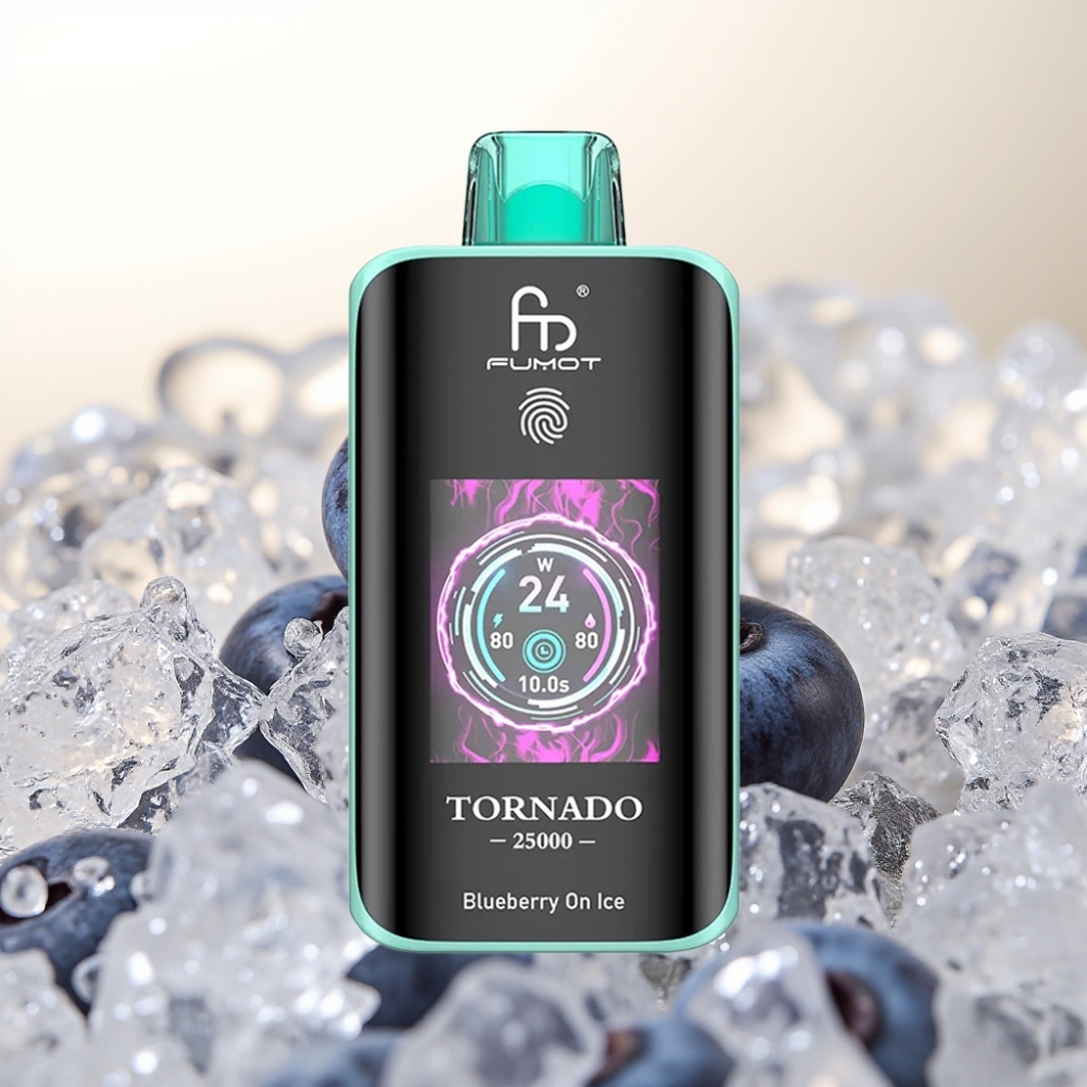 Fumot Tornado 25000 Puffs Enkratna Vape Borovnica z Ledom - HD Ekran, 700mAh Baterija, 20ml E-tekočina, Type-C