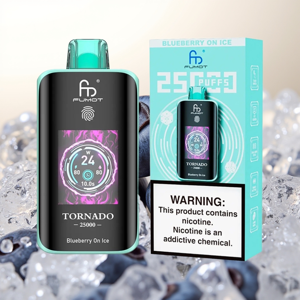 Fumot Tornado 25000 Puffs Enkratna Vape Borovnica z Ledom - HD Ekran, 700mAh Baterija, 20ml E-tekočina, Type-C