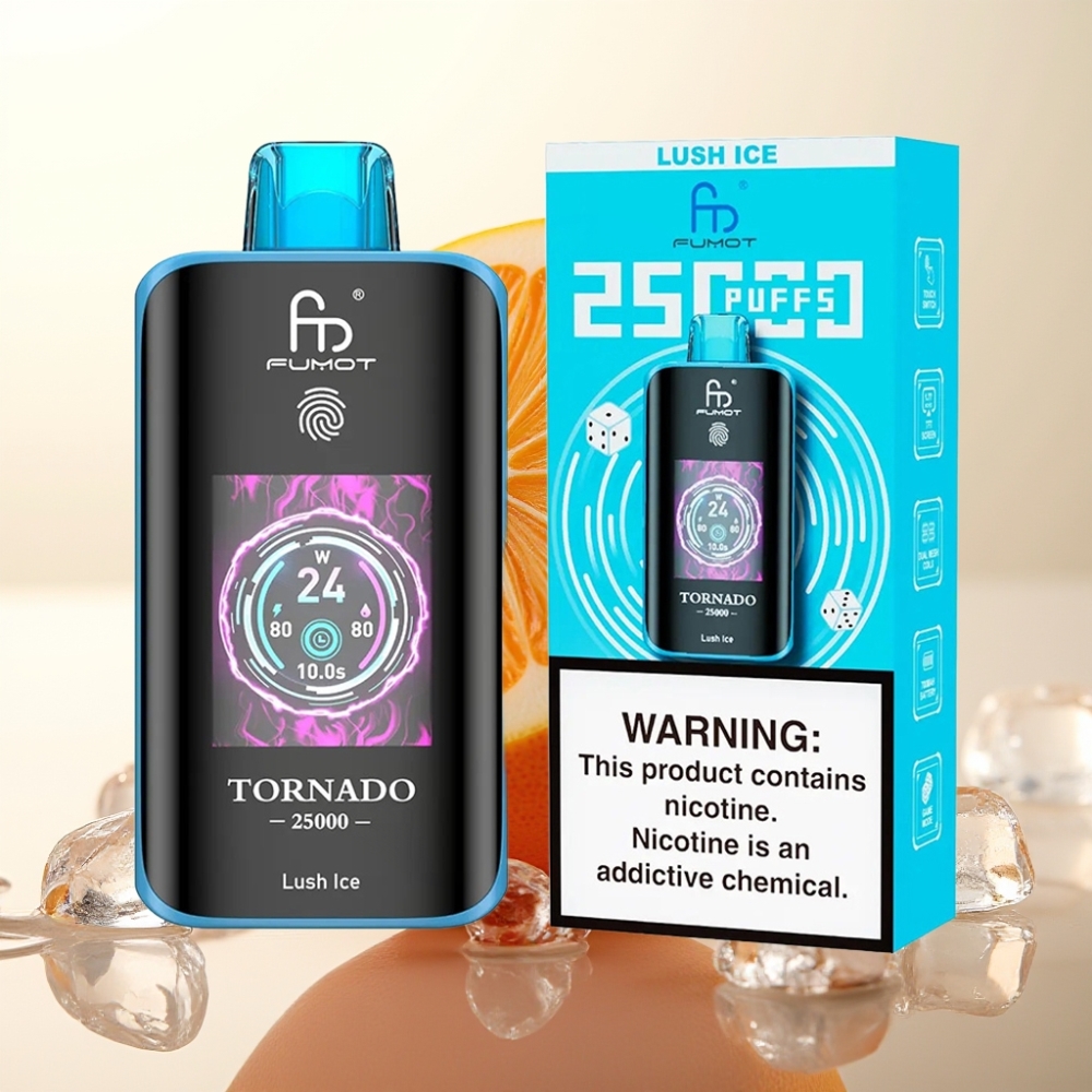 Fumot Tornado 25000 Puffs Enkratna Vape Lush Ice – HD Zaslon, 700mAh Baterija, 20ml E-tekočina, 0/2%/3%/5% Nikotin, Type-C Polnjenje