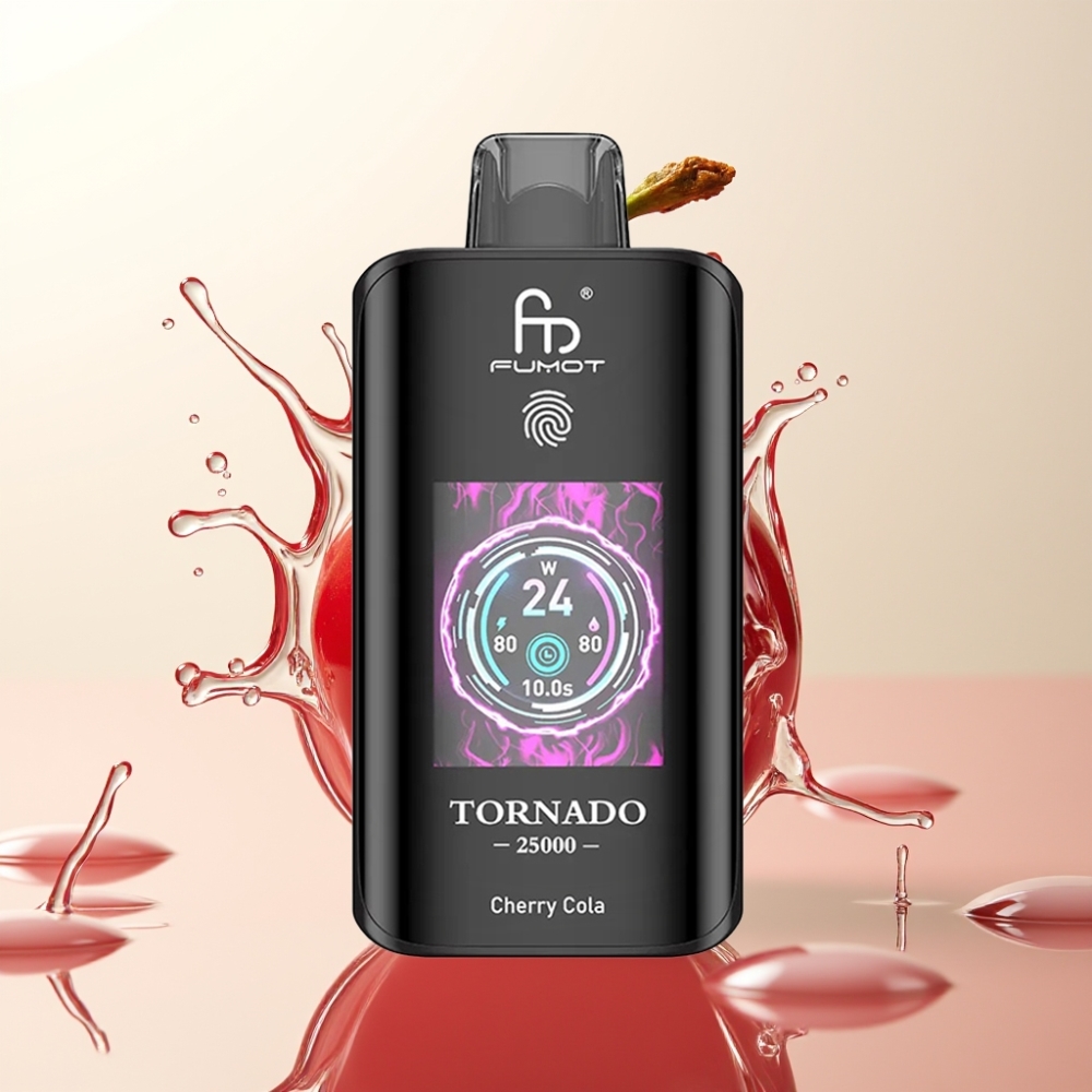 Fumot Tornado 25000 Puffs Enkratni Vape Češnjeva Kola - HD Ekran, 700mAh Baterija, 20ml E-tekočina, 0/2%/3%/5% Nikotin, Type-C Polnjenje