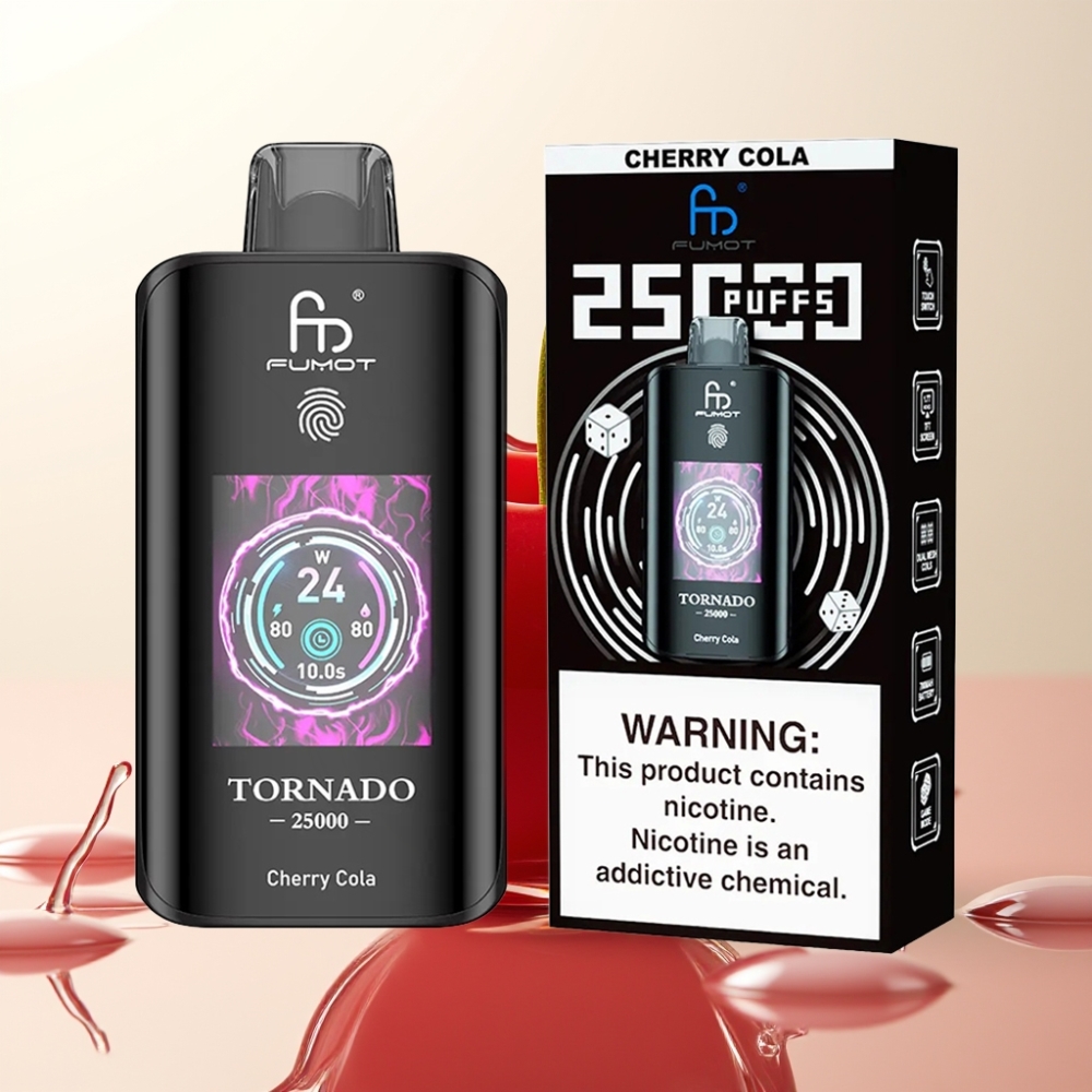 Fumot Tornado 25000 Puffs Enkratni Vape Češnjeva Kola - HD Ekran, 700mAh Baterija, 20ml E-tekočina, 0/2%/3%/5% Nikotin, Type-C Polnjenje