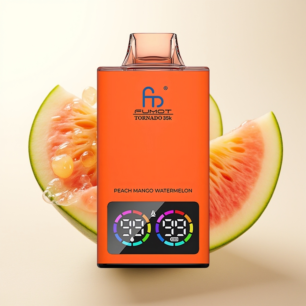 Fumot Tornado 35K Enkratna Vape Breskev Mango Ananas – Dual Mesh Coil, 15ml E-tekočina, 700 MAH Baterija, Hitro Polnjenje, USB-C, 35000 Puhov