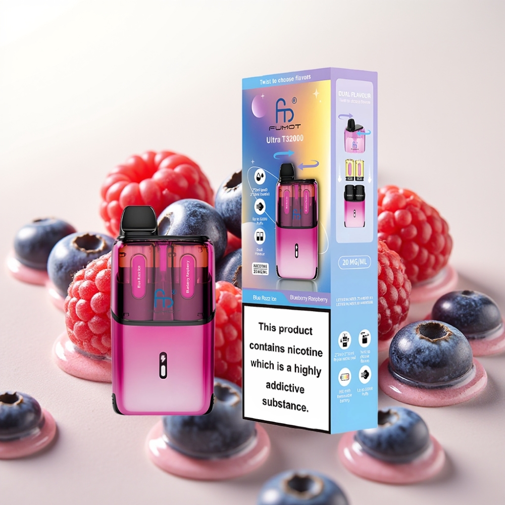 Fumot Ultra T32000 Enkratna E-cigareta Blue Razz Ice - Borovnica Malina z 32000 Pufi, 800mAh, 24ml E-tekočine, Type-C, 20mg Nikotina, Mesh Coil